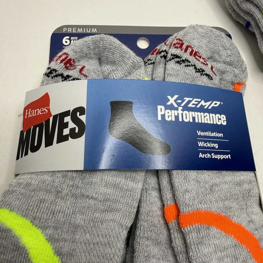 Hanes Moves X-Temp Boys Ankle Socks 12 Pairs Gray Shoe Size 3-9 New